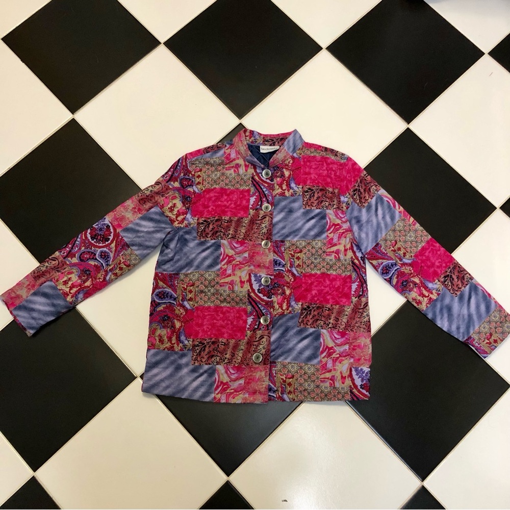 Vintage 90s Breckenridge Quilted Patchwork Abstract Jacket Lightweight Colorful